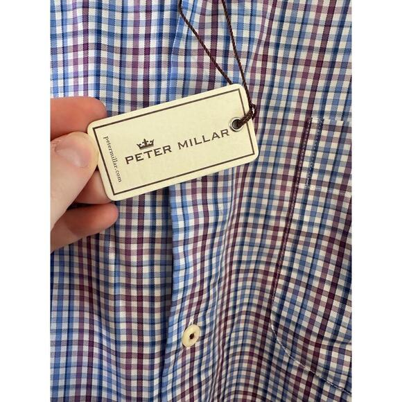 NWT Peter Millar Men’s Long Sleeve Crown Purple Blue Gingham Plaid Button Up XL - Picture 4 of 6